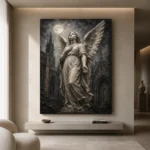 Charcoal & Ivory Angel Statue Gothic Wall Art Canvas Print - Image 4