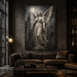 Charcoal & Ivory Angel Statue Gothic Wall Art Canvas Print - Image 5