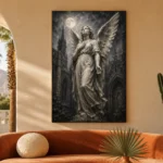 Charcoal & Ivory Angel Statue Gothic Wall Art Canvas Print - Image 6