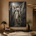 Charcoal & Ivory Angel Statue Gothic Wall Art Canvas Print - Image 7