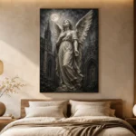 Charcoal & Ivory Angel Statue Gothic Wall Art Canvas Print - Image 8