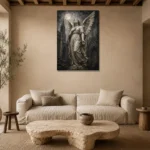 Charcoal & Ivory Angel Statue Gothic Wall Art Canvas Print presented in a sophisticated home setting