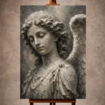 Stone gray and ivory Angel Statue Wall Art print for elegant interiors. No text or watermarks in design.