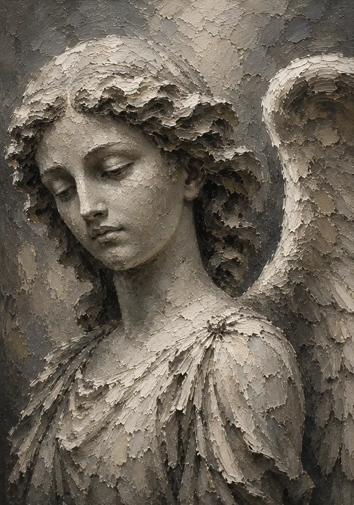 Stone Gray & Ivory Angel Statue Gothic Wall Art Canvas Print