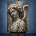 Stone Gray & Ivory Angel Statue Gothic Wall Art Canvas Print - Image 2