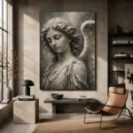 Stone Gray & Ivory Angel Statue Gothic Wall Art Canvas Print - Image 3