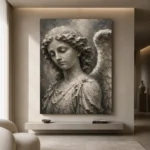 Stone Gray & Ivory Angel Statue Gothic Wall Art Canvas Print - Image 4