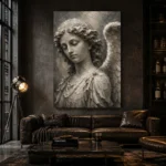 Stone Gray & Ivory Angel Statue Gothic Wall Art Canvas Print - Image 5