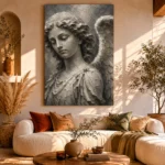 Stone Gray & Ivory Angel Statue Gothic Wall Art Canvas Print - Image 11