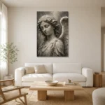 Stone Gray & Ivory Angel Statue Gothic Wall Art Canvas Print styled in a refined neutral interior