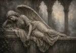 Stone and Ivory Reclining Angel Statue Gothic Wall Art Canvas Print