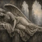 Stone and Ivory Reclining Angel Statue Gothic Wall Art Canvas Print