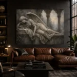 Stone and Ivory Reclining Angel Statue Gothic Wall Art Canvas Print - Image 4