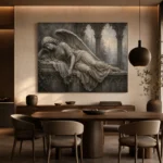 Stone and Ivory Reclining Angel Statue Gothic Wall Art Canvas Print - Image 5