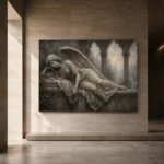 Stone and Ivory Reclining Angel Statue Gothic Wall Art Canvas Print - Image 6