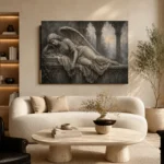 Stone and Ivory Reclining Angel Statue Gothic Wall Art Canvas Print - Image 7