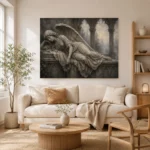 Stone and Ivory Reclining Angel Statue Gothic Wall Art Canvas Print - Image 8