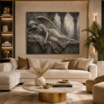 Stone and Ivory Reclining Angel Statue Gothic Wall Art Canvas Print - Image 10