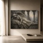 Stone and Ivory Reclining Angel Statue Gothic Wall Art Canvas Print - Image 11