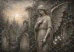 Mist Gray & Ivory Garden Angel Gothic Wall Art Canvas Print