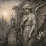 Mist Gray & Ivory Garden Angel Gothic Wall Art Canvas Print