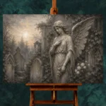 Mist Gray & Ivory Garden Angel Gothic Wall Art Canvas Print - Image 2