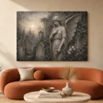 Mist Gray & Ivory Garden Angel Gothic Wall Art Canvas Print - Image 3