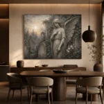 Mist Gray & Ivory Garden Angel Gothic Wall Art Canvas Print - Image 5