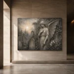Mist Gray & Ivory Garden Angel Gothic Wall Art Canvas Print - Image 6