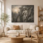 Mist Gray & Ivory Garden Angel Gothic Wall Art Canvas Print - Image 8