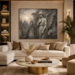 Mist Gray & Ivory Garden Angel Gothic Wall Art Canvas Print - Image 10