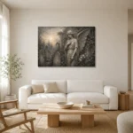 Mist Gray & Ivory Garden Angel Gothic Wall Art Canvas Print styled in a refined neutral interior