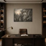 Mist Gray & Ivory Garden Angel Gothic Wall Art Canvas Print displayed in a contemporary gallery-inspired room