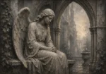 Stone Gray & Silver Seated Angel Gothic Wall Art Canvas Print
