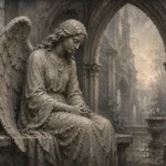 Stone Gray & Silver Seated Angel Gothic Wall Art Canvas Print
