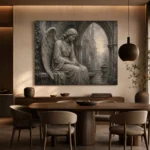 Stone Gray & Silver Seated Angel Gothic Wall Art Canvas Print - Image 5