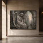Stone Gray & Silver Seated Angel Gothic Wall Art Canvas Print - Image 6