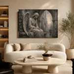 Stone Gray & Silver Seated Angel Gothic Wall Art Canvas Print - Image 7