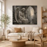 Stone Gray & Silver Seated Angel Gothic Wall Art Canvas Print - Image 8
