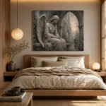 Stone Gray & Silver Seated Angel Gothic Wall Art Canvas Print - Image 9