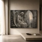 Stone Gray & Silver Seated Angel Gothic Wall Art Canvas Print - Image 11