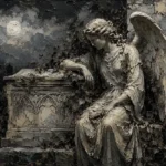 Charcoal & Ivory Angel Statue Gothic Wall Art Canvas Print