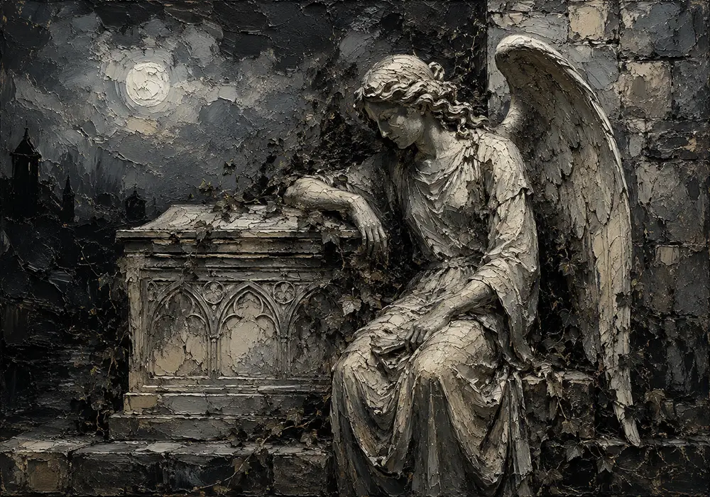 Charcoal & Ivory Angel Statue Gothic Wall Art Canvas Print