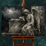 Charcoal & Ivory Angel Statue Gothic Wall Art Canvas Print - Image 2