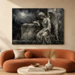 Charcoal & Ivory Angel Statue Gothic Wall Art Canvas Print - Image 3