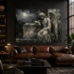 Charcoal & Ivory Angel Statue Gothic Wall Art Canvas Print - Image 4