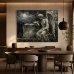 Charcoal & Ivory Angel Statue Gothic Wall Art Canvas Print - Image 5
