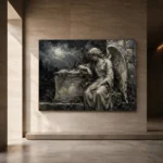 Charcoal & Ivory Angel Statue Gothic Wall Art Canvas Print - Image 6