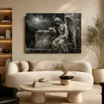 Charcoal & Ivory Angel Statue Gothic Wall Art Canvas Print - Image 7