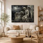 Charcoal & Ivory Angel Statue Gothic Wall Art Canvas Print - Image 8